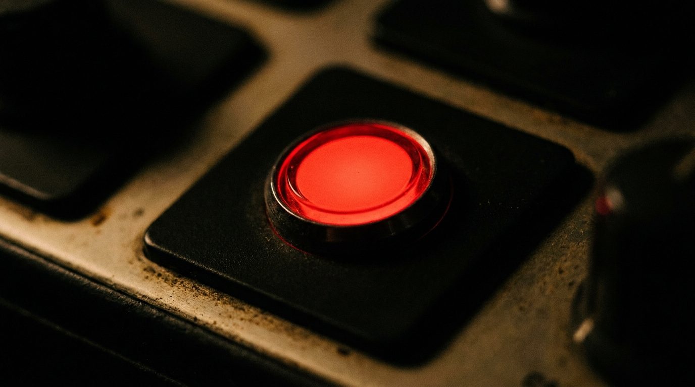 A single red warning light glowing on an otherwise dark dashboard panel, representing the tipping point where DIY marketing starts costing more than it saves