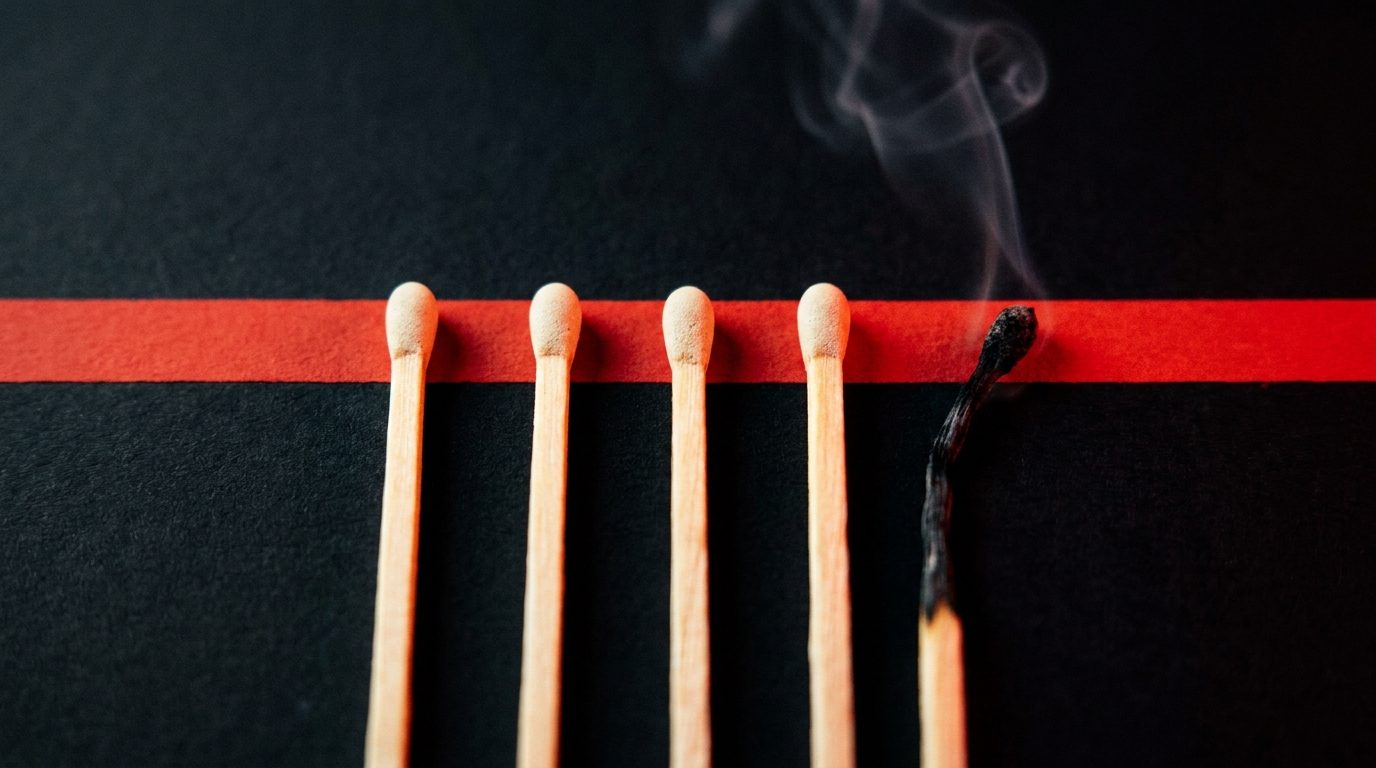 One burnt match in a row of fresh matches, representing wasted ad budget